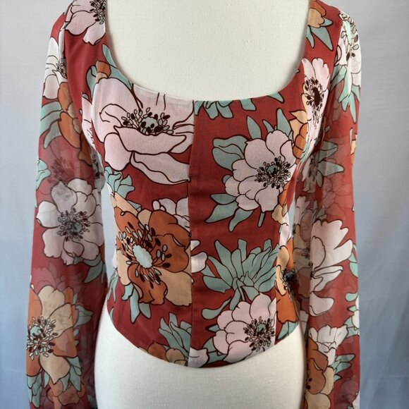 Aritzia Wilfred Grace Top in Warm Sienna Red/Subtle Mint Floral - Picture 6 of 16